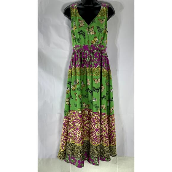 CHANGES By TOGETHER Women's Green Butterfly Mixed Print V-Neck Maxi Dress SZ 6 - Picture 3 of 9